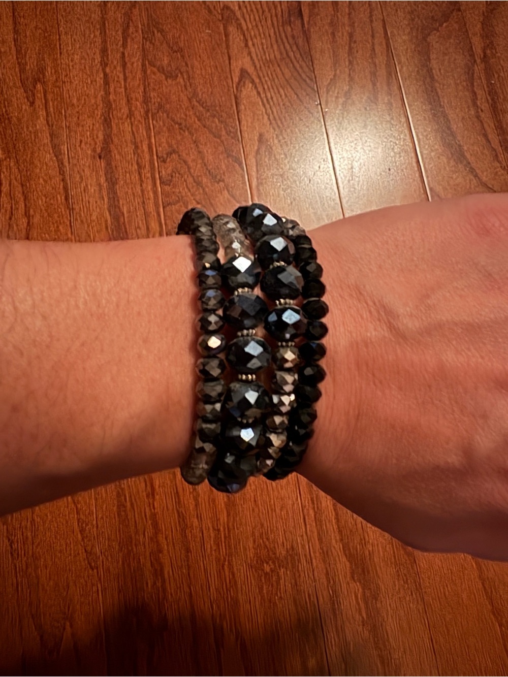 Black Faceted Beaded Wrap Bracelet